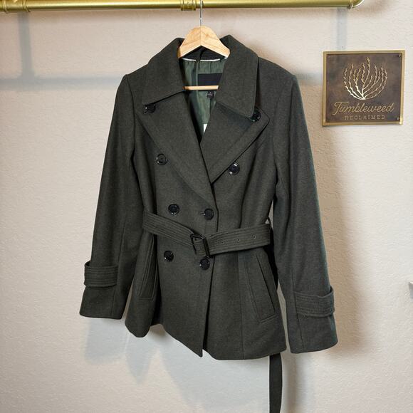 Women's Banana Republic Double Breasted Button Up Tie Waist Green Coat Sz Small - Picture 3 of 9